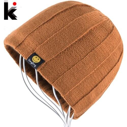 Autumn And Winter Knitted Skullies Hat For Men Double Sides Use Beanies Cap Boys Fashion Knit Smiling Face Hip Hop Bone Gorros
