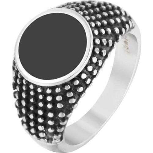 Stainless Steel Black Stone Oval Ring Jewelry Vintage Black Oil Rings Gift For Him Size 8-12