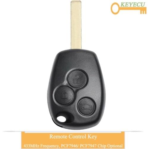 KEYECU Remote Control Car Key for Renault Kangoo II Clio III Modus Twingo Master, Fob 3 Button - 433MHz - PCF7946/ PCF7947 Chip