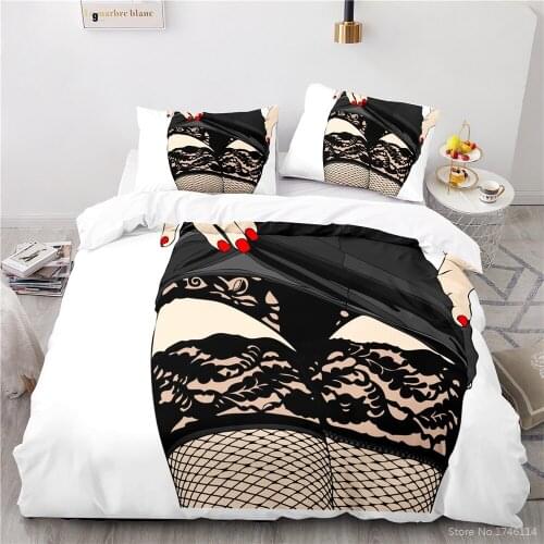 3D Printed Sexy Woman Lace Top Thigh High Stockings Panties Bedding Set Soft Duvet Cover Set Bed Linens Bedclothes Home Textile