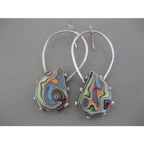 Boho style 925 Silver polymer clay Earrings