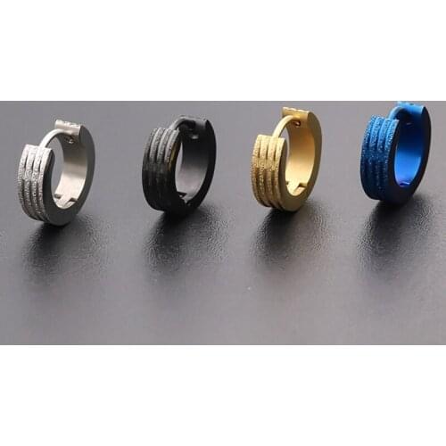 Punk Fashion Titanium Stainless Steel Earrings Buckles Anti-allergy Frosted Flat Circle Earrings Studs Matte Ear Clip Jewelry