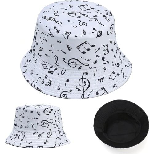 Girl Sunhat Hot Sale High Quality Mens And Womens Music Symbols Fisherman Hat Beach Double-Sided Basin Hat For Dropshipping
