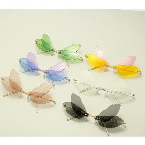 Fashion Rimless Sunglasses Women Vintage Dragonfly Steampunk Sunglasses Men Frameless Gradient Clear Lens Glasses Shades Oculos