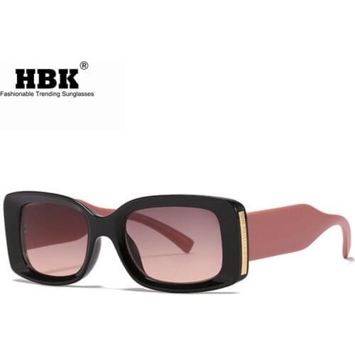 HBK Pink Small Square Sunglasses Women Men Trendy Bling Vintage Brand Design Green Gradient Lens Sun Glasses For Female Eyewear
