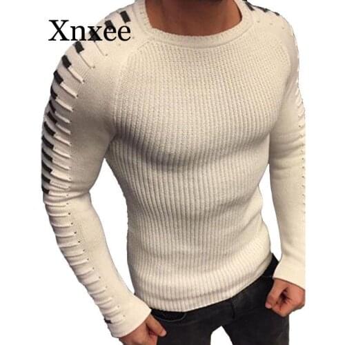 Autumn And Winter new Men personality trend casual mens Sweater black white Sweater fashion O-neck slim long-sleeved Sweater