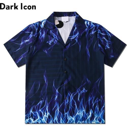 Dark Icon Blue Flame Polo Shirt Men Summer Light Weight Material Hawaiian Shirts Streetwear Mens Shirt