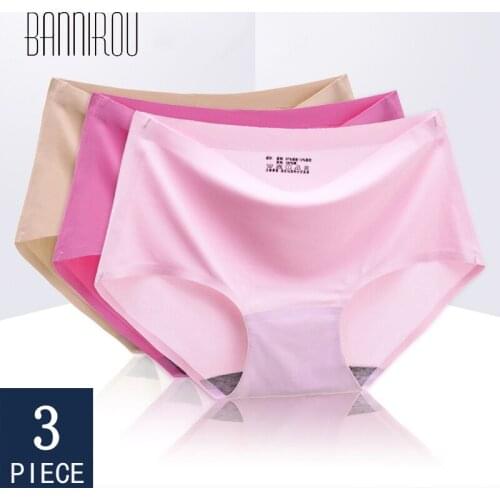 BANNIROU 3 Pcs Seamless Woman Panties Summer Underwear Female Briefs Thin 2021 New Sale Ice Silk Soft Solid Underwear For Woman