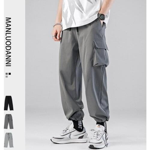 2021 New Street Functional Wind Men Cargo Pants Trendy Reflective Printed Trousers Mens Loose Casual Drawstring Sweatpants