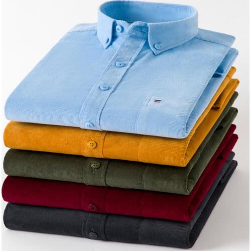 100% Cotton Corduroy Oversized Button Up Shirt Korean Clothes Longsleeve Shirt for Men Casual Pocket Business Japanese Fashion