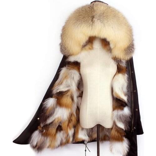 New Fur Coat Parka 2020 Womens Real Fur Sun Fox Fur Autumn and Winter Hooded Collar Clothing Length Sleeve Style Decoration Age
