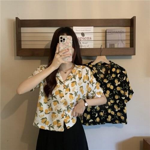 Shirt Women Retro Print Short-sleeved Shirt Womens Design Sense Niche Summer New Loose Casual Short Top