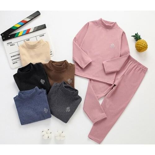 Childrens Pajama Sets Long Sleeve + Pants 2pcs Boys Girls Underwear Suits Autumn Winter Warm Middle Collar Kids Sleepwear Home