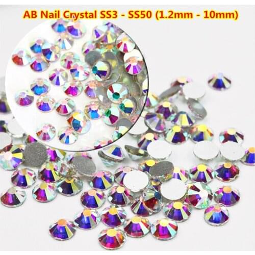 1440pcs Nail Crystals Rhinestones Nail Art Flatback 3D Nail Art Decorations Glass Gems Stones SS3-SS50 Clear ab Half-beads