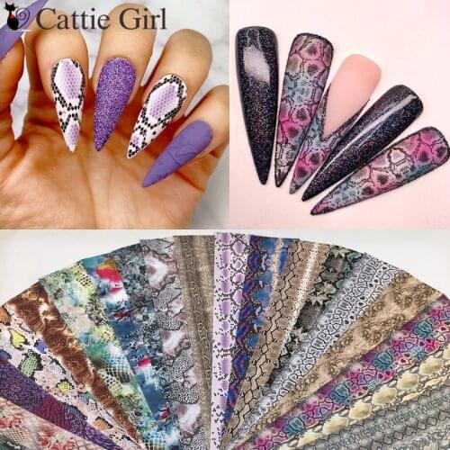 20 Sheets Snake skin Nail Foils for Nails Transfer Paper Sticker Sexy Sliders Adhesive Paper Wraps Snake Nail Art Decorations