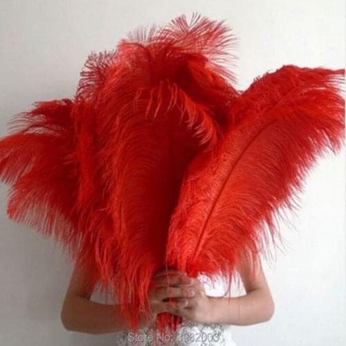 Wholasale 50pcs/lot Elegant red ostrich feathers 55-60 cm for craft wedding party supplies Carnival dancer decoration plumages