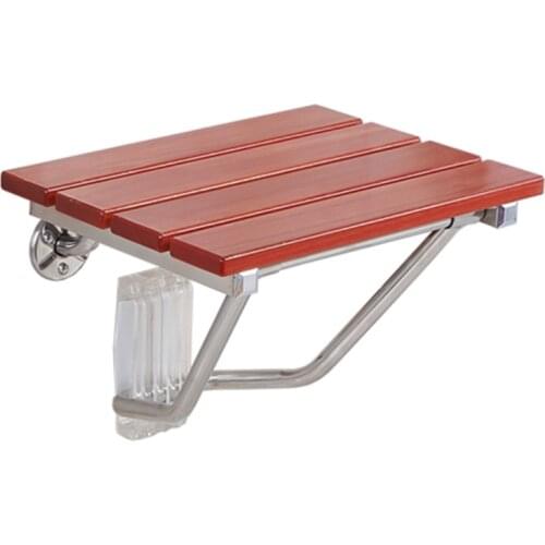 Antiseptic solid wood shower chair saves space folding bathing aids antiskid wall hanging waterproof bath stool for the elderly