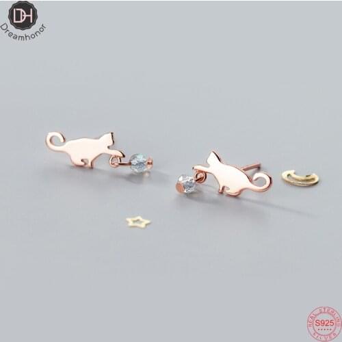 Dreamhonor 925 Sterling Silver Lovely Cute Moonstone Cat Animal Stud Earrings Wholesale 2021