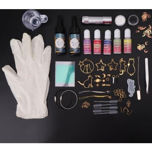 Epoxy Mold Hand-made Materials Package DIY Crafts Cat Metal Frame Starry Sky Glue Newbie Set Ear Hook Mold Making Kit Tools B85D