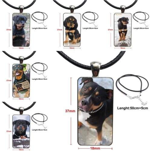 Necklace With Steel Plated Glass Cabochon Choker Long Pendant Rectangle Necklace For Girls Gift Rottweiler Dog Puppies
