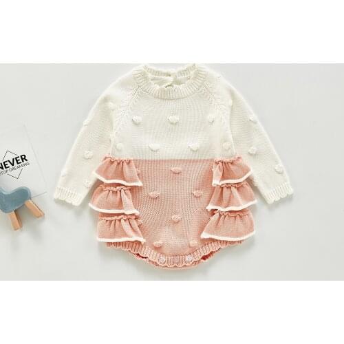 0-24M Newborn Kid Baby Girl Clothes Winter Knitted Warm Sweater Long Sleeve Polka dot Ruffles Bodysuit Elegant Cute Sweet Outfit
