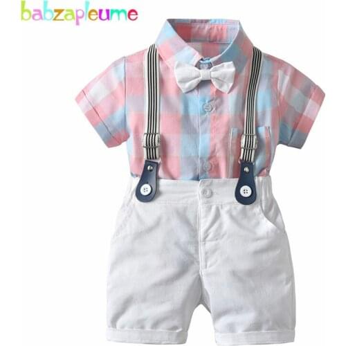 2Piece/2020 Baby Outfits Boy Summer Clothes Fashion Gentleman Plaid Long Sleeve Cotton Bodysuit+Shorts Newborn Clothing BC1122-1