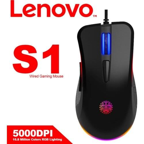 Lenovo S1 Wired Gaming Mouse with 5000DPI 4-Speed DPI 16.8 Million Colors RGB Lighting Game Mouse for Windows Laptop Computer
