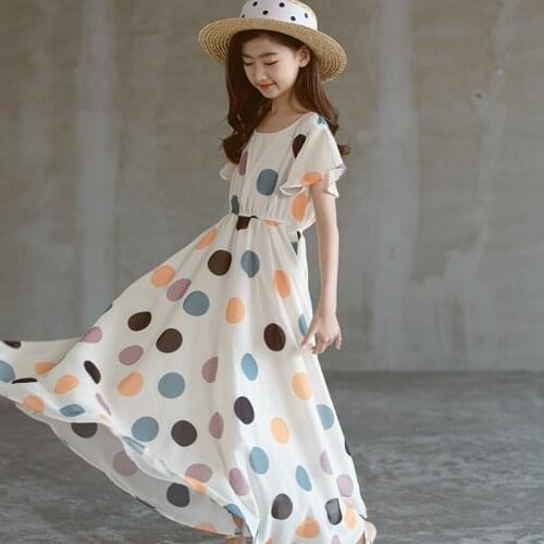 Summer Maxi Long Teen Girls Dress New 2021 Kids Clothes Dot Childrens Dresses Holiday Beach Fashion with Lining,#6300