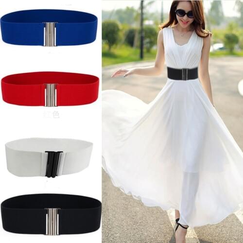 Hot Sale Solid Elegant Women Girls Silver Buckle Elastic Corset Waist Belts Fashion Lady Wide Stretch Waistband Ceinture Cint
