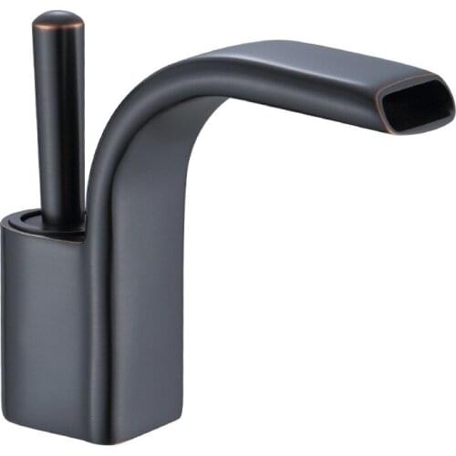 Waterfall Bathroom Basin Sink Tap Copper Deck Mounted Cold and Hot Water Mixer Tap Single Handle Vanity Vessel Wash Basin Faucet