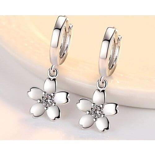 New Fashion Pink White Cubic Zirconia Cherry Earrings for Women Female Korean Style Lovely Flower Earrings Jewelry Accessories