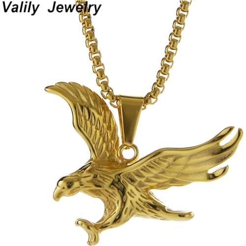 Valily Eagle Necklace Statement Jewelry Sale Gold Color Stainless Steel Hawk Animal Charm Pendant & Chain Necklace For Men 24"