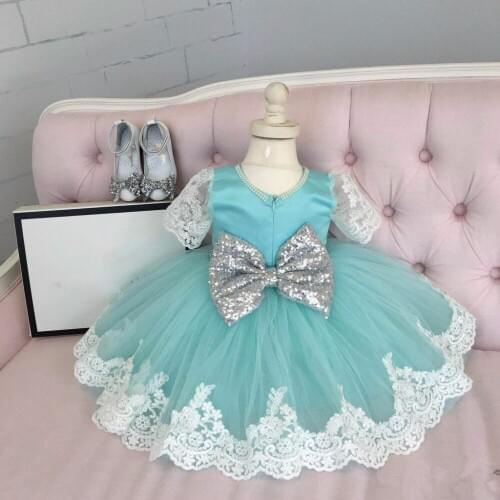 New High quality baby lace princess dress for girl elegant 1 year birthday party dress lace sequin bow girls christmas clothes