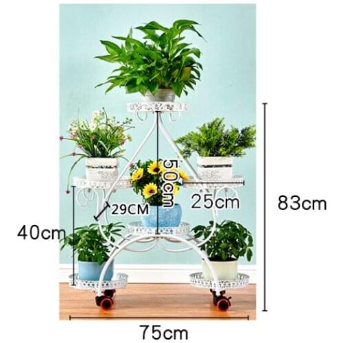Flower shelf shelf iron art multi-layer floor type flower pot rack with wheel living room balcony heart-shaped flower rack