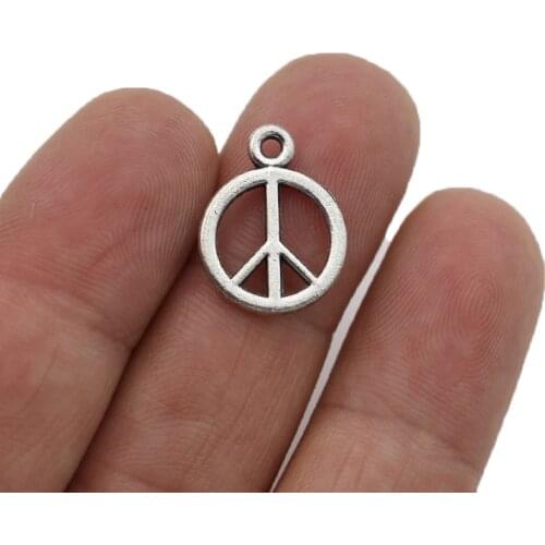 JAKONGO Silver Plated Peace Sign Charms Pendants for Jewelry Making Bracelet DIY Accessories 14mm 20pcs