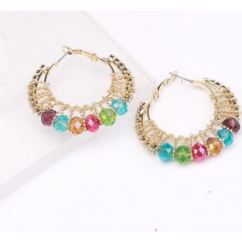 European And American Hand-Wound Earrings Temperament Ladies Ladies Claw Chain Rhinestone Beaded Double Metal Ear Hoop Jewelry
