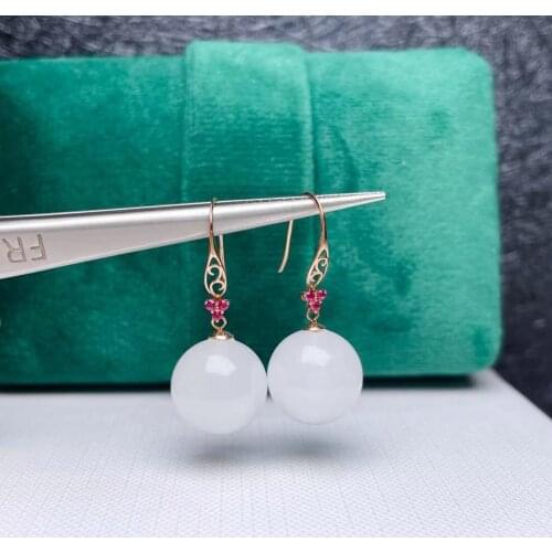 SHILOVEM 18k yellow gold real Natural white Jasper drop earrings classic fine Jewelry women wedding gift 12mm myme12126664hby