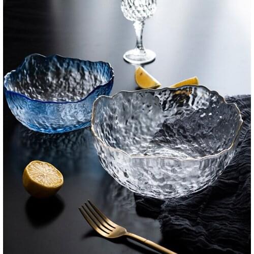 Irregular Gold Inlay Edge Glass Salad Bowl Fruit Vegetables Bowls Food Storage Container Lunch Bento Box Decoration Tableware
