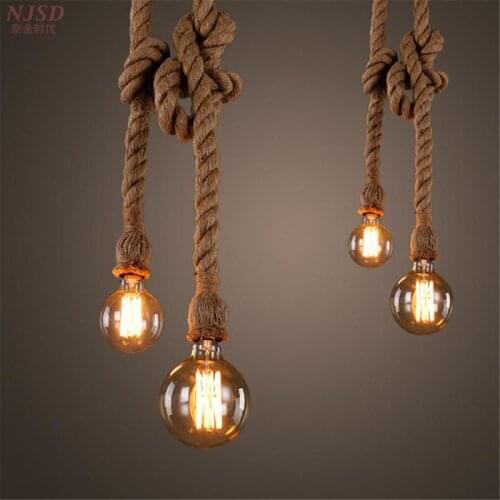 Vintage Hemp Rope Pendant Light Retro Loft Industrial Hanging Lamp Edison Bulb Lamp Home Light bar coffee restaurant Decoration