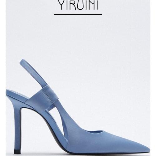 Spring 2021 ZA Womens Shoes Light Blue Dew Heel Fairy Sandal with Pointed Heel Shoes High Heels