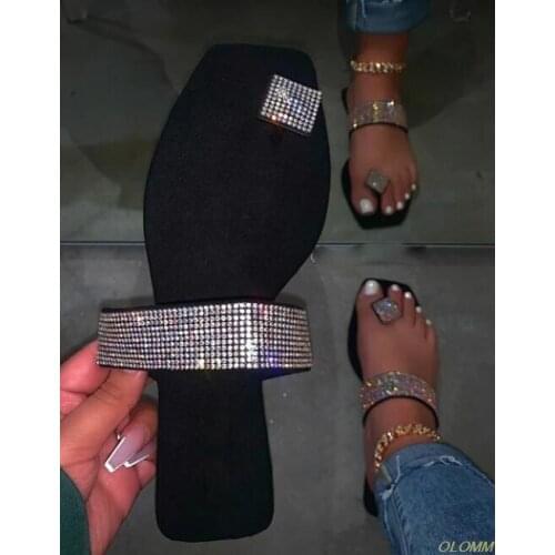 2020 single finger rhinestone bright diamond slippers candy color flat women sandals beach non-slip durable ms Size 38-42