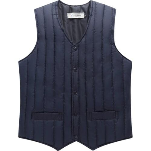 Winter Men Ultra Thin Down Cotton Vest Jacket Coats Plus Sizes Mens Padded 5 Buttons V Neck Warm Sleeveless Gilet Jacket Black