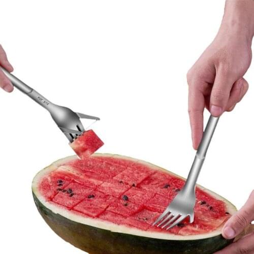 1Pcs Stainless Steel Creative Multi-purpose 2-in-1 Watermelon Fork Slicer Portable Artifact Fruit Fork Cutter Kitchen Gadgets