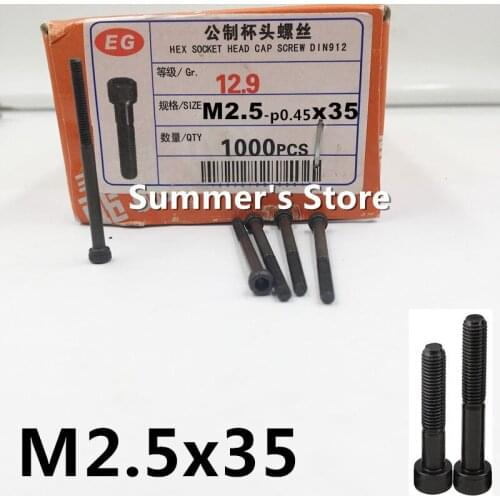 100pcs/lot DIN912 M2.5 Alloy Steel Screw Hex Socket Head Cap Screw M2.5*35mm half thread black long screw bolt