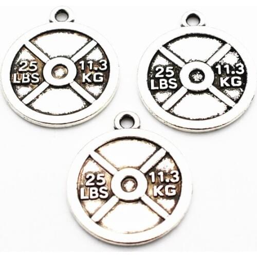 12pcs/lot Silver Alloy Exercise equipment 25 Lbs Dangle Charms Lobster Clasp Hanging Charm For Bracelet&Pendant Necklace