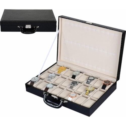 2017 Top 24 Slots watch box Storage Box Box display Box Fashion Watch Brand Watch black leather watch Gift Bag