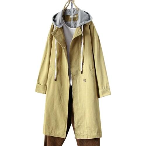 2021 New Women‘s Trench Coat Hooded Overcoat Autumn Long Female Windbreaker Plus Size Cotton Spring Khaki Black Outerwear