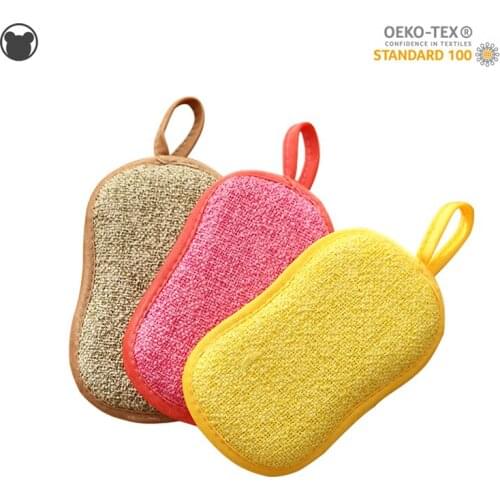 3PCS Double Sided Scrub Sponges for Dishes Non-Scratch Microfiber Sponge Non Stick Pot Cleaning Sponges Kitchen Bathroom Tools
