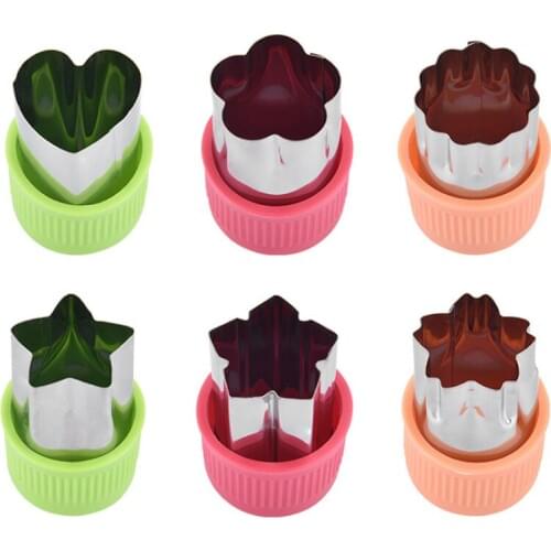 Portable Kitchen Gadgets Star Heart Shape Fruit Cutting Cook Tools Plastic Handle Stainless Steel Die Vegetables Cutter 3Pcs
