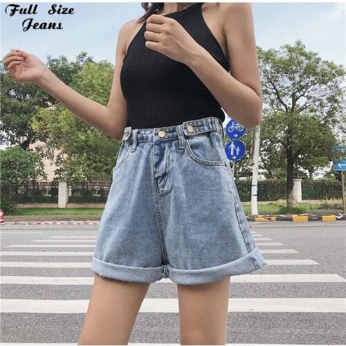 Street Plus Size Adjustable High Waist Baggy Short Jeans Mom 5XL Summer Wild Wide Leg Straight Cuffed Short Hot Denim Pants 90S